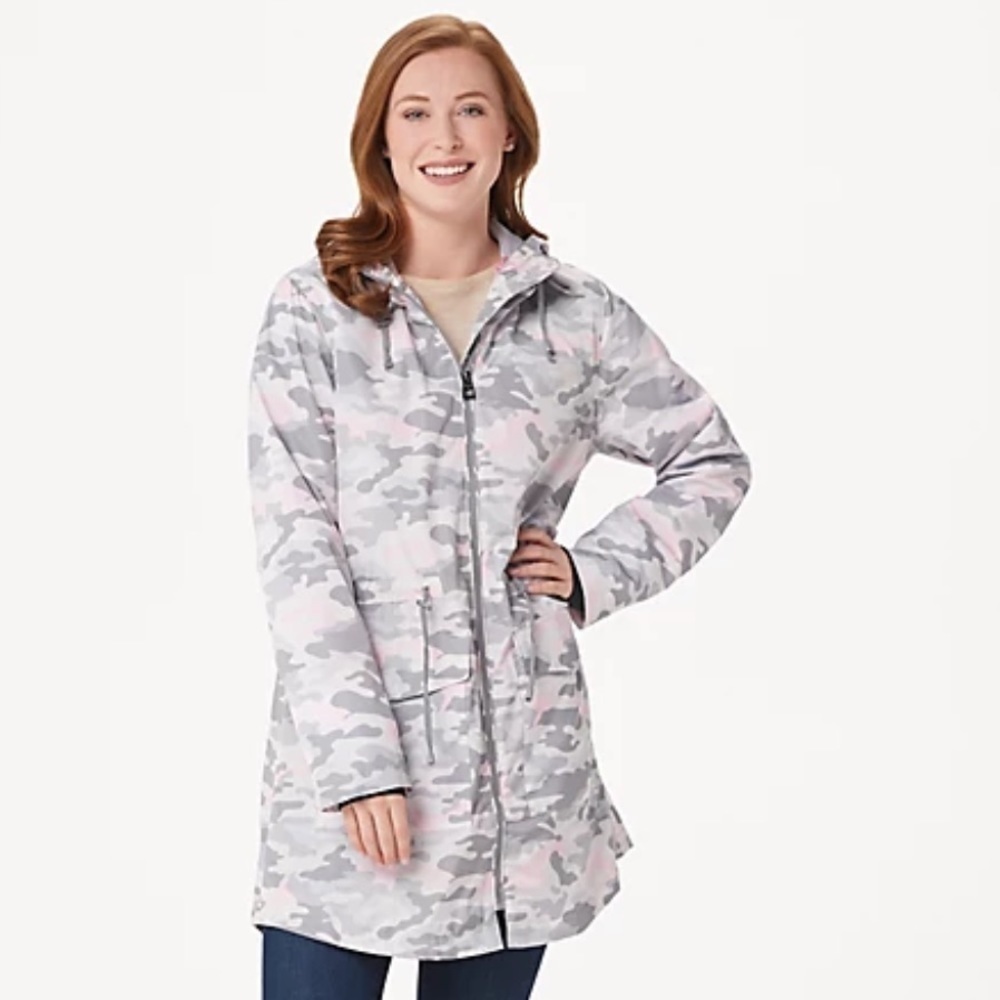 Arctic Expedition full zip pink Camo anorak hood cinch waist packable oversized